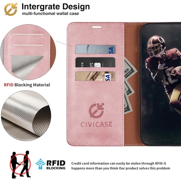 New for iPhone 12/iPhone 12 Pro Wallet Case iPhone 12/iPhone 12 Pro B-Rose Gold - Picture 4 of 10